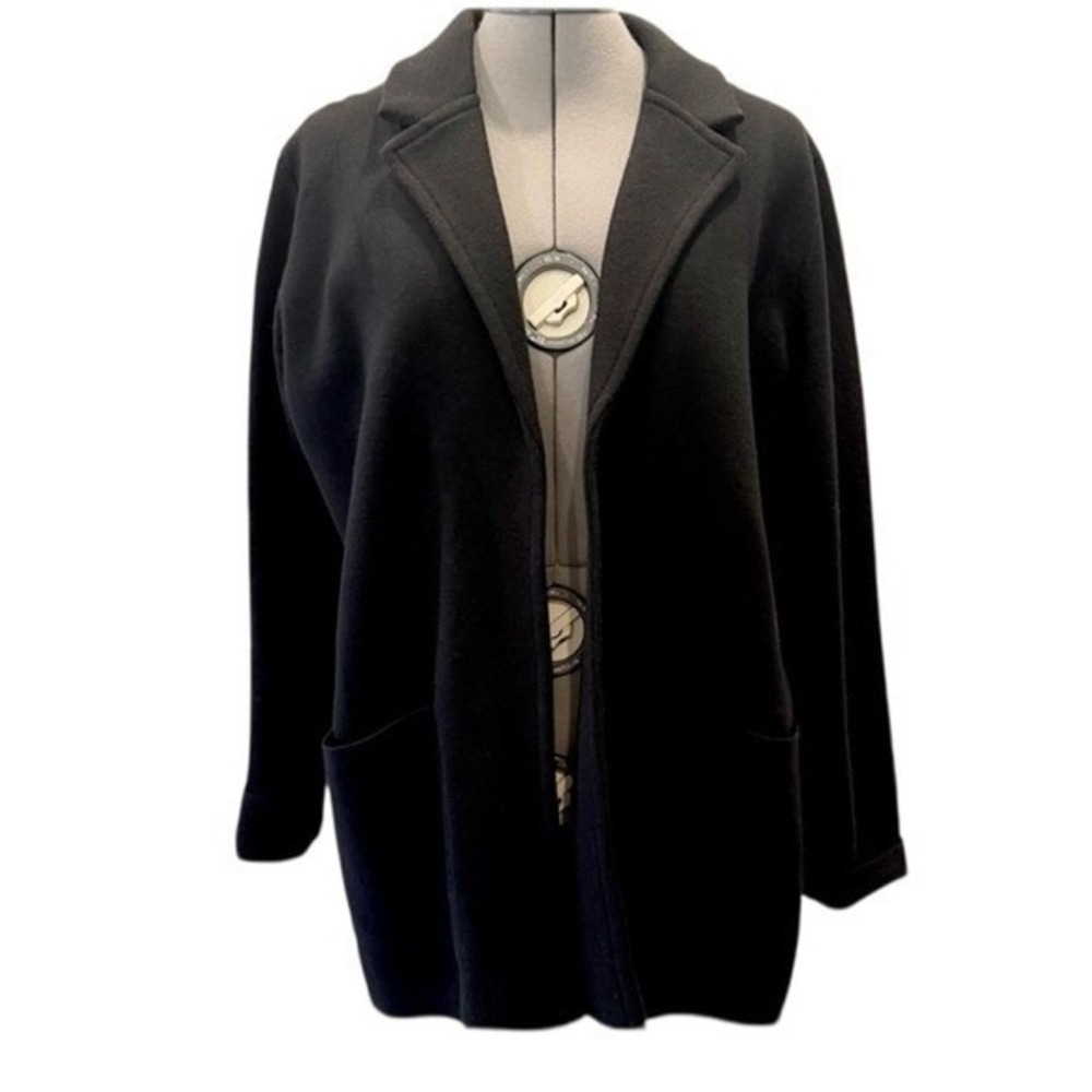 Two Twenty Five Womens Black Knit Blazer Coat Wool Blend Open Front Cardigan M